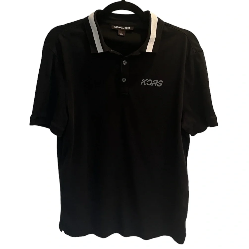 Michael Kors - Black & White Cotton Jersey Polo Shirt - Men’s Small - Picture 1 of 5